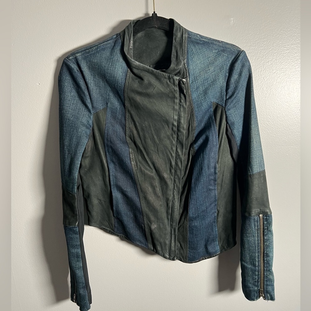 Helmut Lang Jean/Leather Double Zip‎ Asymmetrical Jacket- Medium